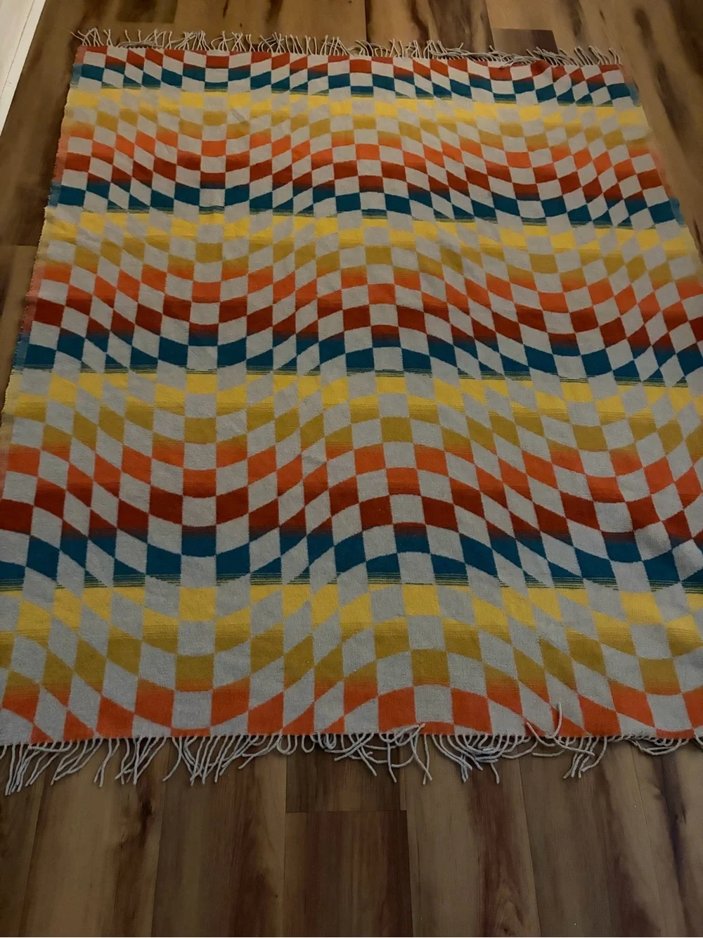 Woven Checkerboard Throw Blanket - Yellow, Orange, Teal, White